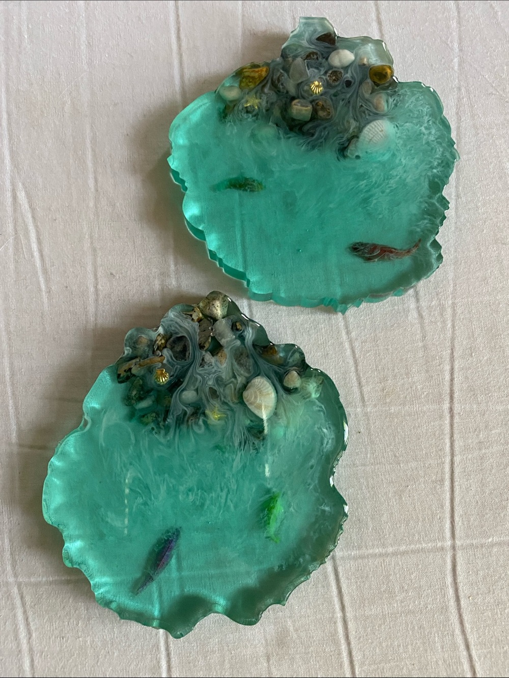 Ocean Coaster Set in Aqua Green with Shell Accents